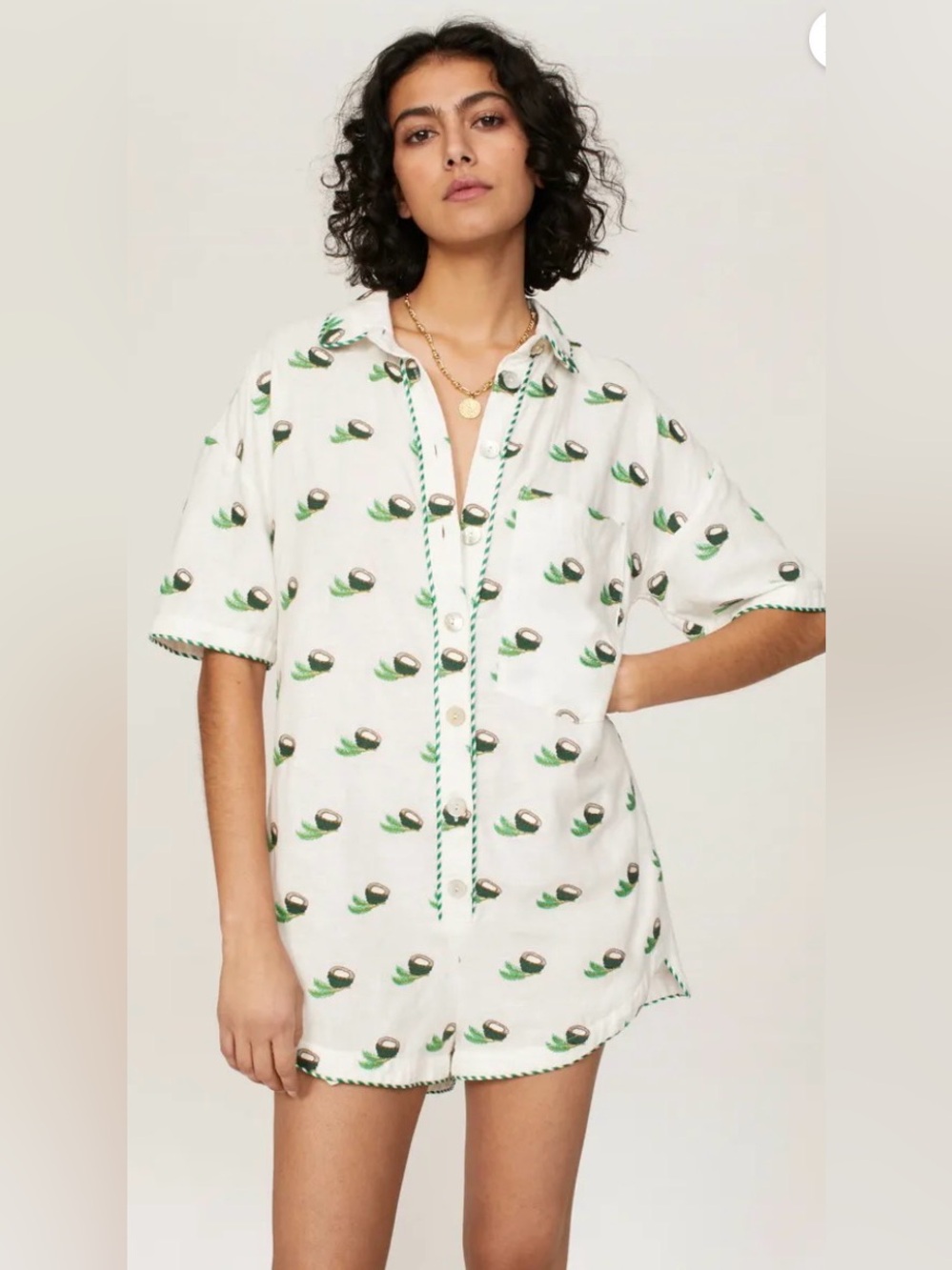 Farm Rio Coconut Embroidered Romper